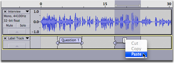 image of new label and contextual menu ready to paste text into the label